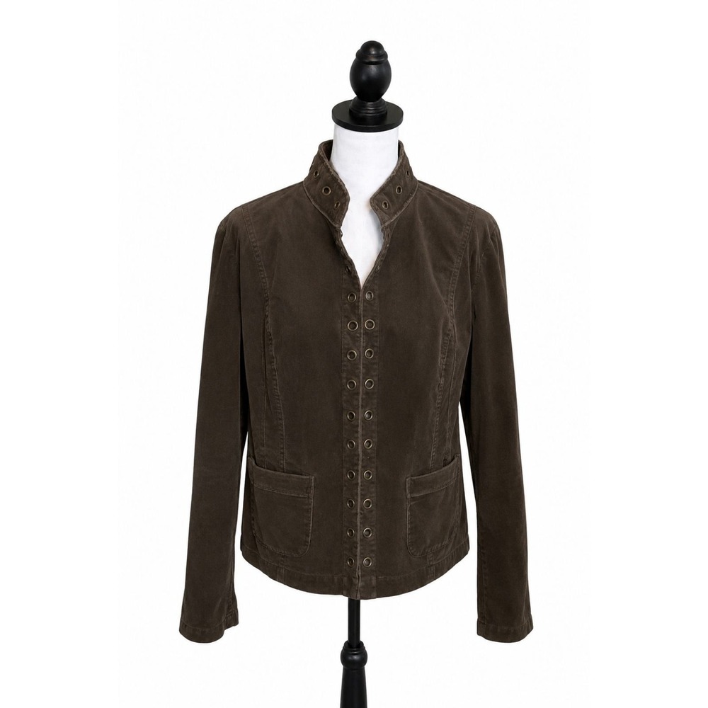 Chicos Women Blazer Brown L Sz 2 Corduroy Jacket Grommet Accent Pockets H3
